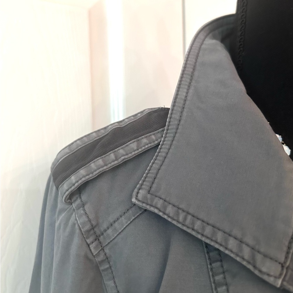 Charcoal Gray/Green Dress Jacket w/Rhinestone Adorned Buttons and Trimmed Sleeve - Picture 9 of 12